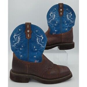 Justin SL9975 Gypsy Rough Out Cross Blue and Brown Western Boot Women's 6B
